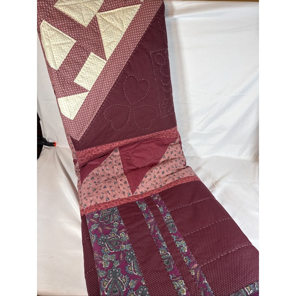 Vintage Floral Patchwork Quilt Lavender Plum Hand Stitched Cotton Full Queen